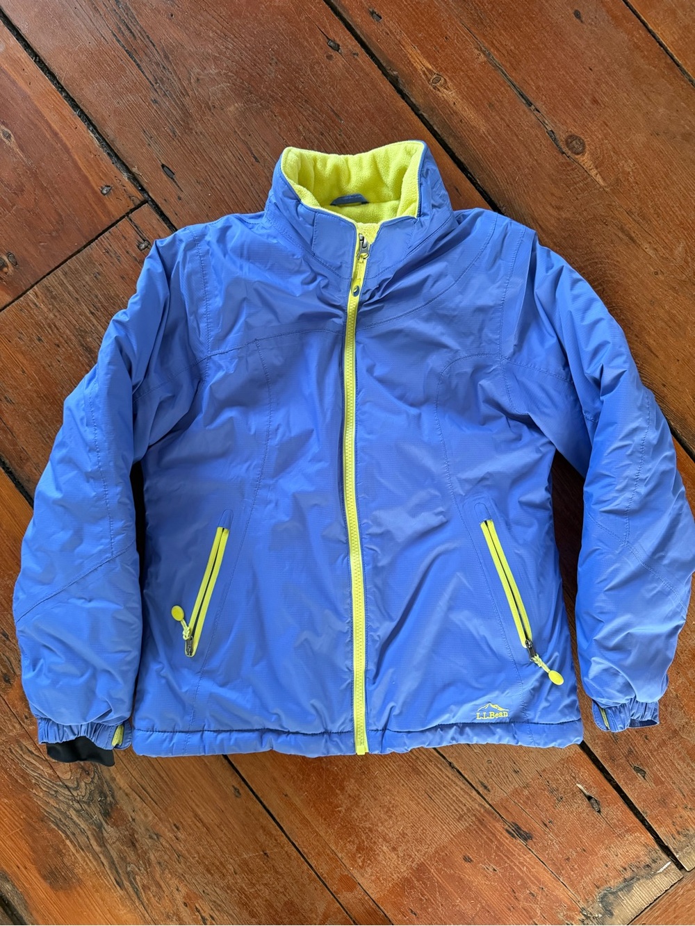 L.L. Bean Kids Bright Blue Puffer Jacket with Yellow Trim